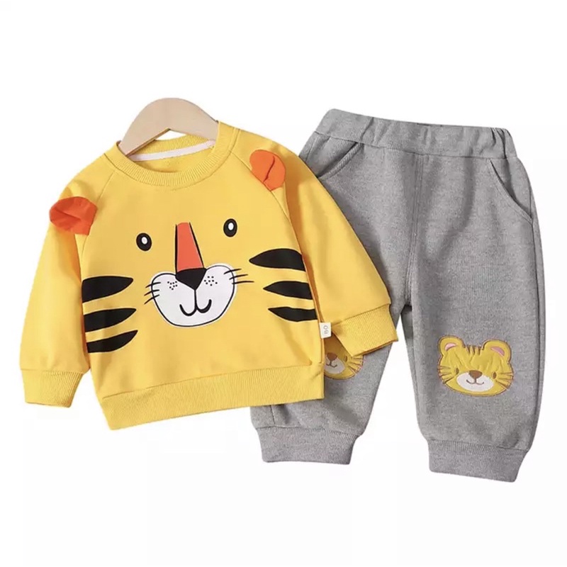 Setelan anak motif macan pakaian anak laki laki dan perempuan setelqn sweater joger 1-6 Tahun