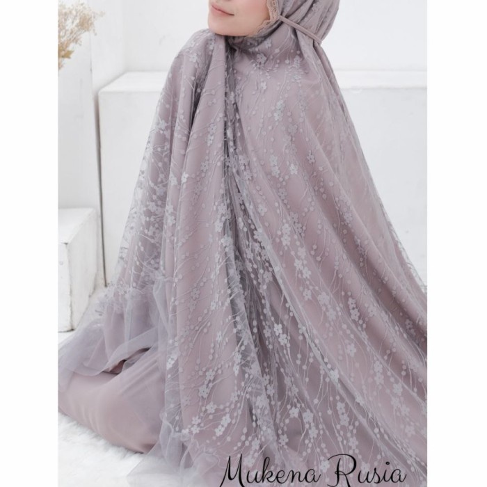 Mukena Rusia Mukena Dewasa Rusia Free Cashback Original By Dalanova - smokey grey