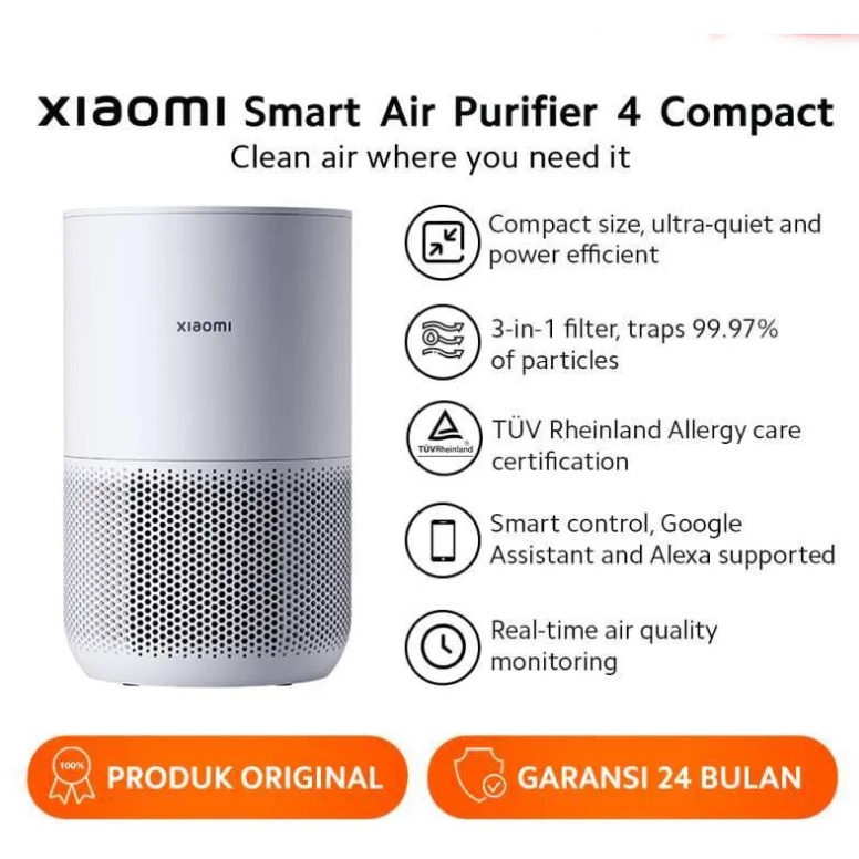 Xiaomi Smart Air Purifier 4 Compact Menghilangkan Alergen Filter 3-in-1 Konsumsi energi rendah