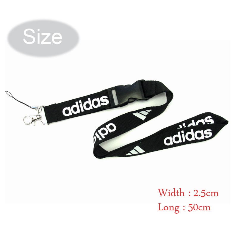 Tali Lanyard Hitam Motif Print Logo Putih Untuk Gantungan Kunci / Handphone