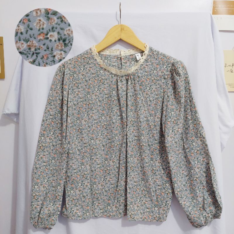 【BISA COD】Chiffon Lace Floral Blouse wanita Lengan Panjang summer atasan blus import cewek-Motif 31