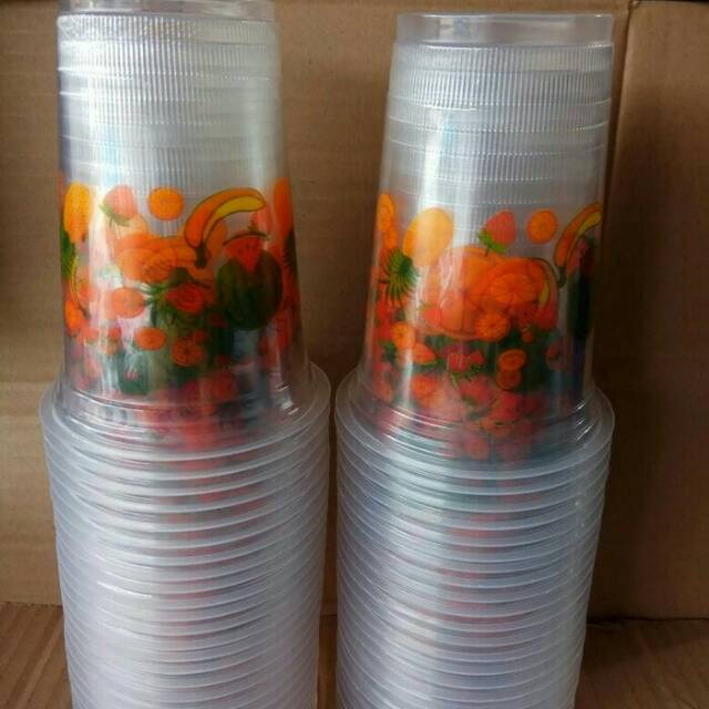 gelas plastik, gelas motif buah, gelas PP uk 16 oz