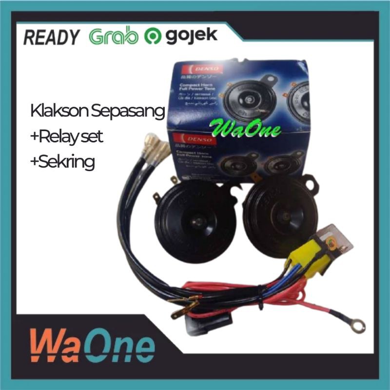 Paket Klakson Denso Disc Waterproof Lengkap Plus Set Relay Motor Mobil [Update V2 Colokan]