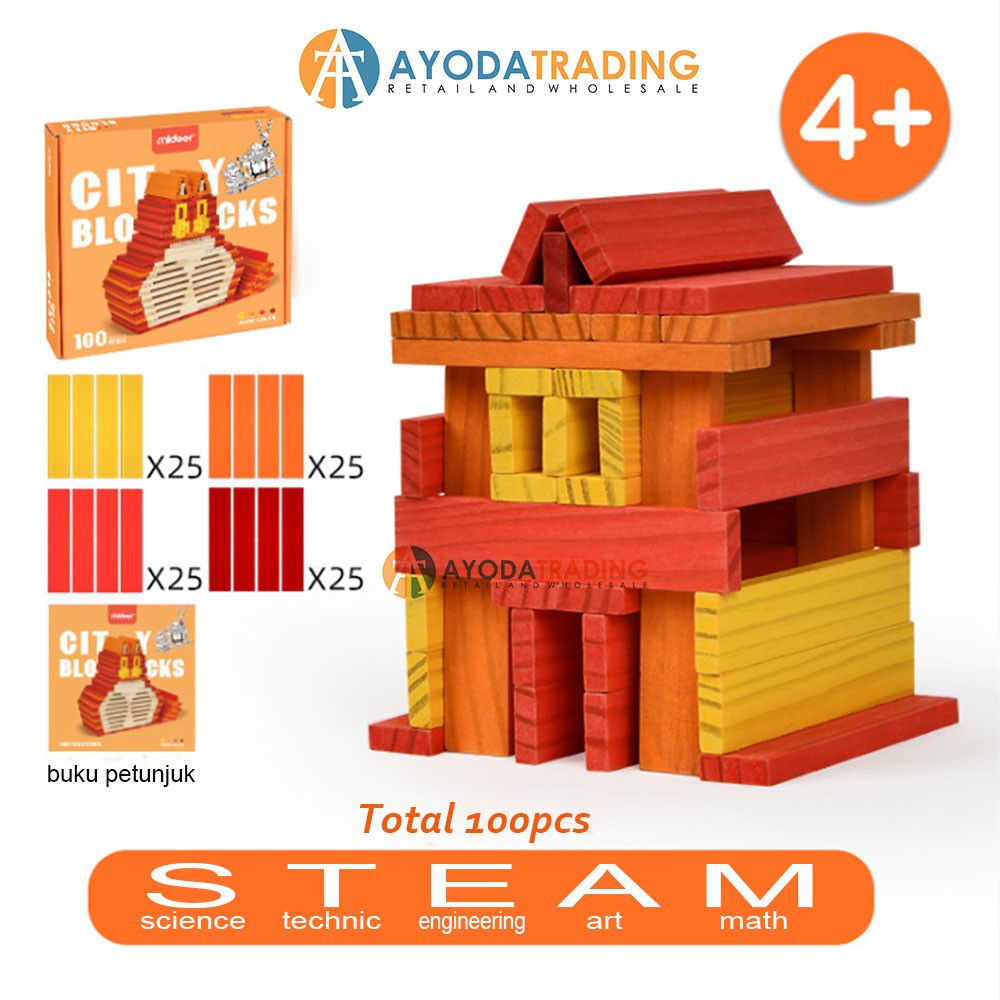 Mideer City Blocks Early Learning STEAM Education 100pcs Red