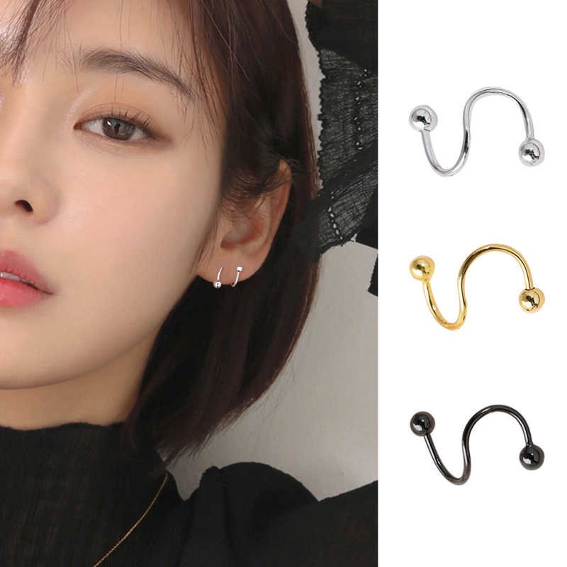 1 Pasang Anting-Anting Sederhana Baru Kepribadian Wanita Minoritas Double Spiral Ear Studs Sri