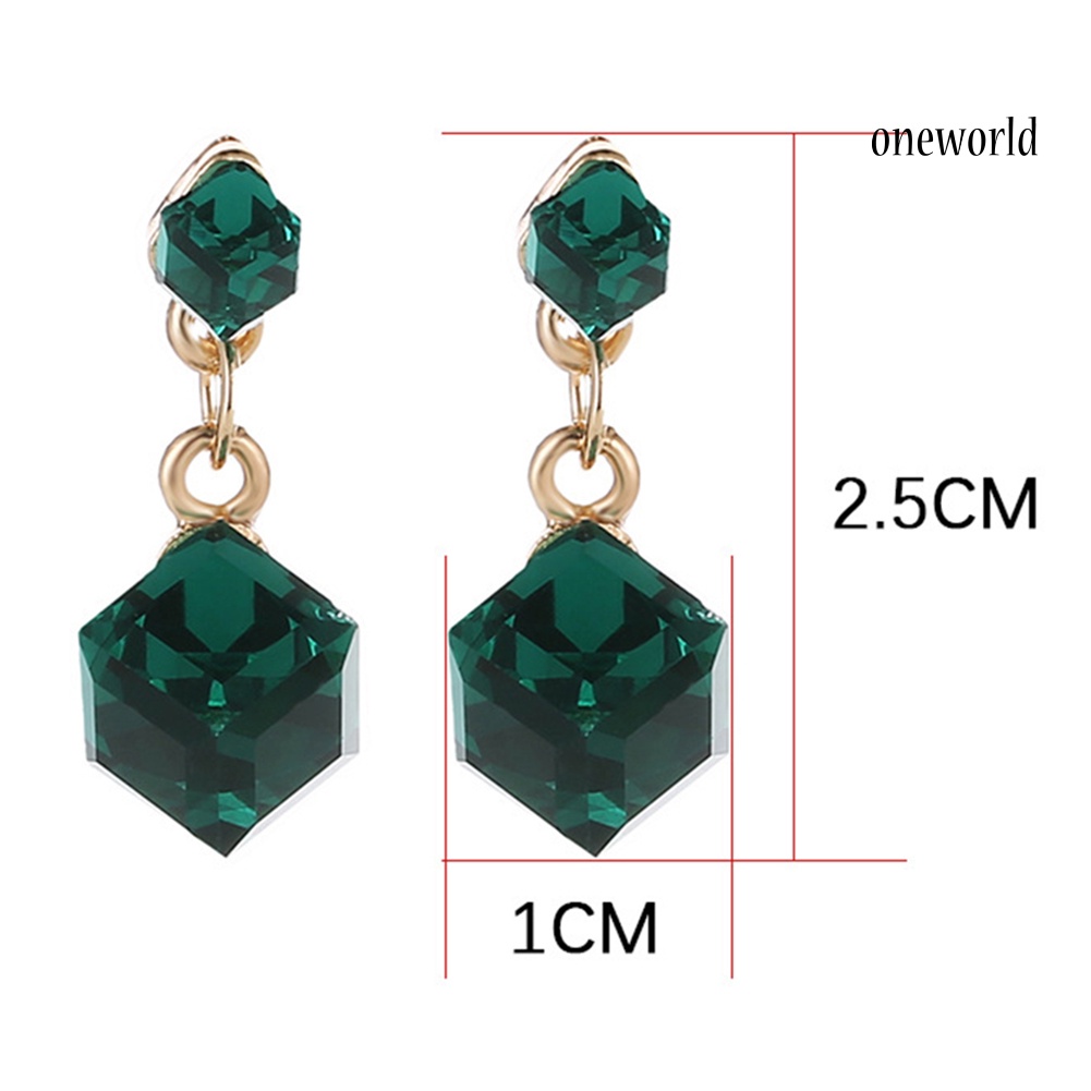 OW@ Women Fashion Geometric Cube Rhinestone Pendant Stud Earrings Party Jewelry