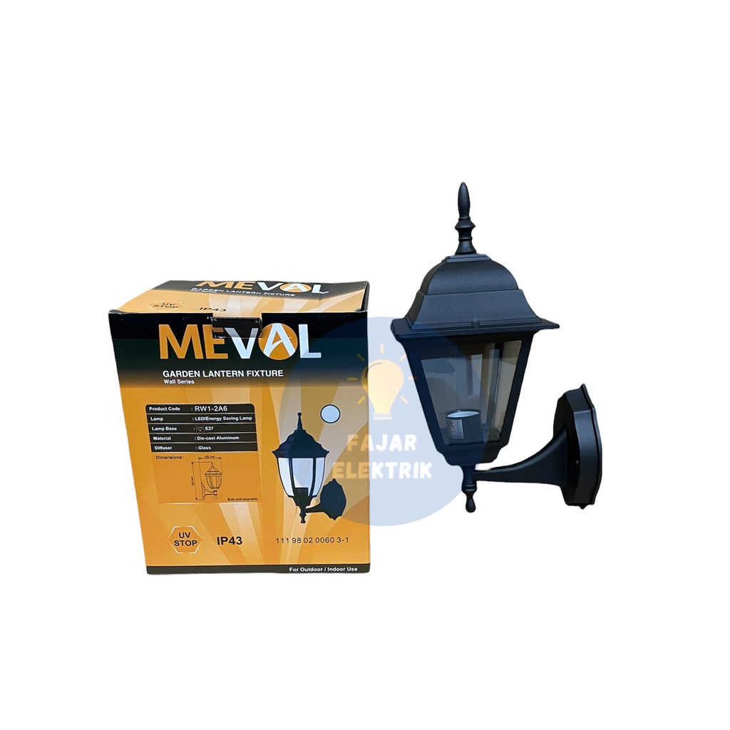 KAP LAMPU TEMBOK TAMAN MEVAL OUTDOOR HITAM TIPE WALL 2 RW1-2A6