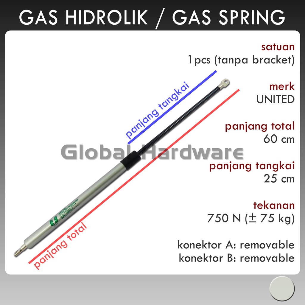 Hidrolik / Shock Bagasi / Gas Spring 60 cm, 750 N