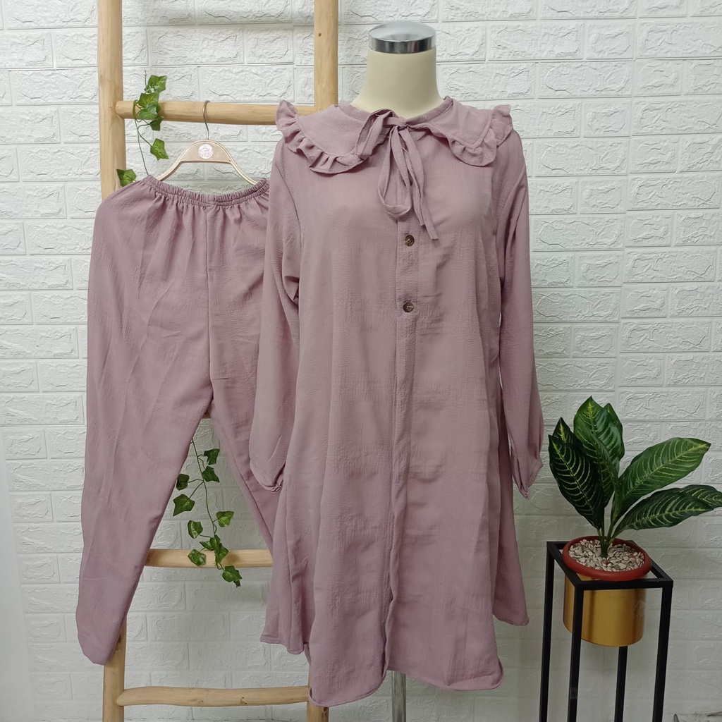 One Set Pakaian Wanita Outer - Set Wanita Bahan Cringkel Adem - One Set Muslim Kekinian - Baju Wanita Terbaru Cringkel - Baju Dewasa Jumbo Bahan Adem Tidak Menerawang - Baju One Set Wanita Dewasa Terbaru