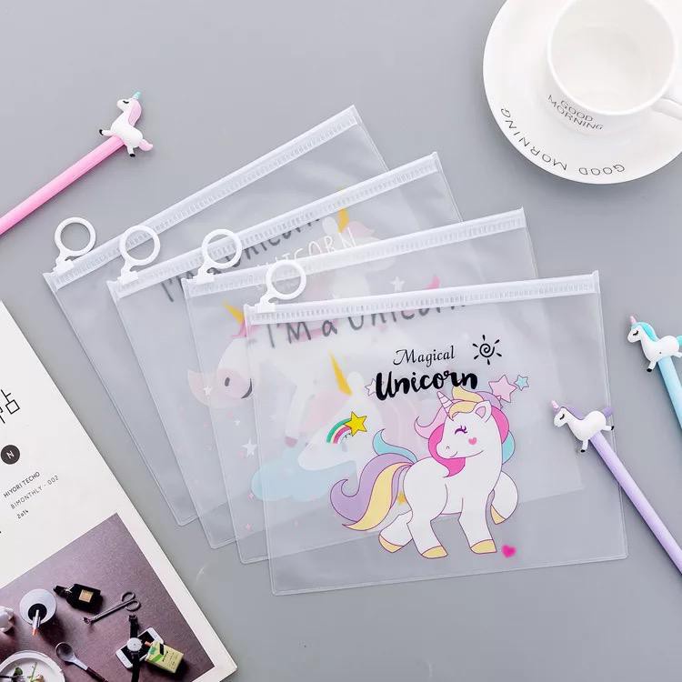 Tempat Pensil / Tas Pounch Kosmetik Transparan Pencil Motif Karakter Unicorn Impor / AC 08