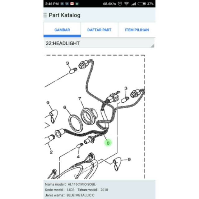Socket Cord/Soket Lampu Depan Mio Soul Karbu Ori Yamaha