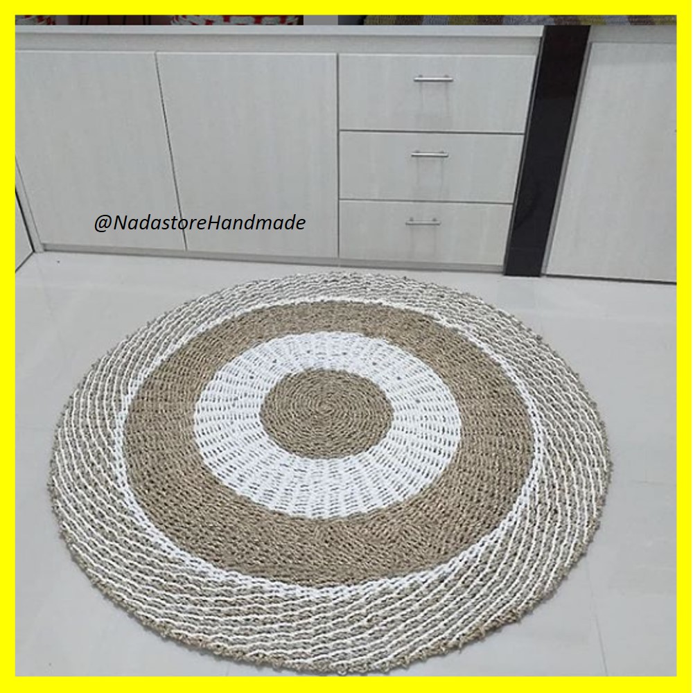 Rug seagrass lurik 120cm / Karpet Bulat motif Natural Lurik Kombinasi