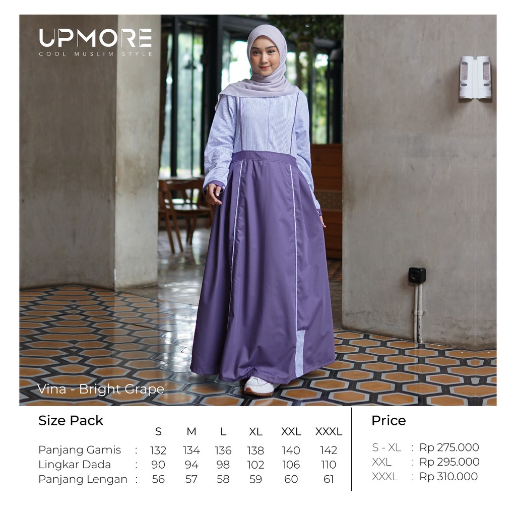 Gamis UPMORE VINA (Bright Gold, Bright Grape, Bright Green) Gamis Katun ORI UPMORE | COD