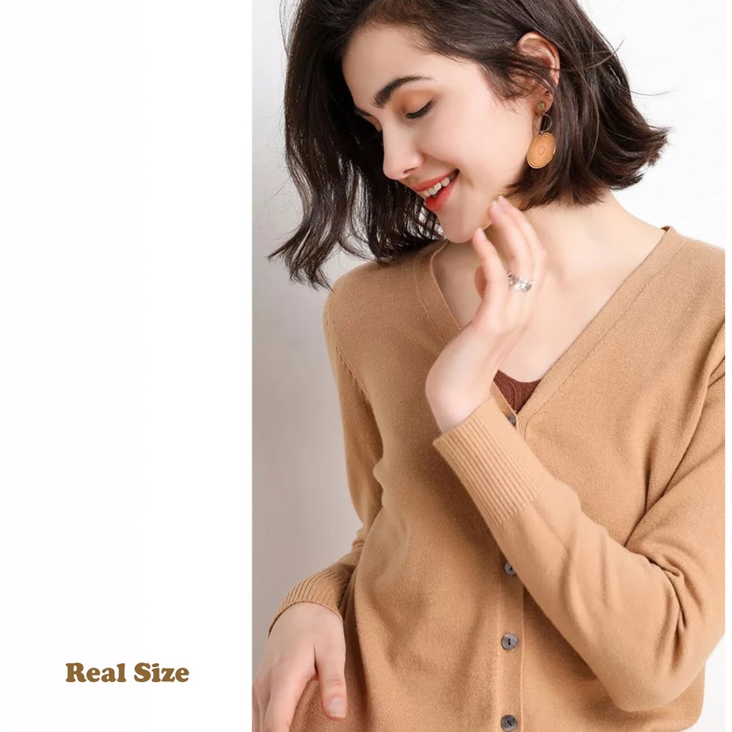 Cardigan Rajut Wanita Oversize XL – 2XL Reike / Female Big Kardi Knit VNeck-Krem Oversize