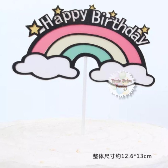 Cake Topper Happy Birthday Awan Pelangi / Tusukan Kue HBD Karton