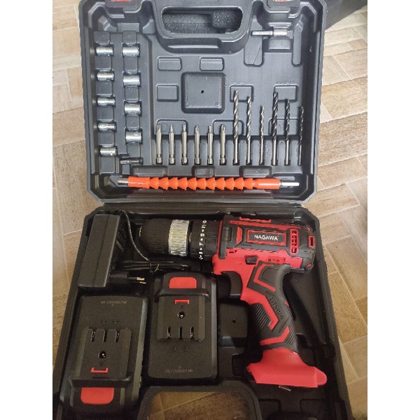 Bor Baterai Nagawa 21VF Impact Drill 13mm Tembok, Kayu, Besi