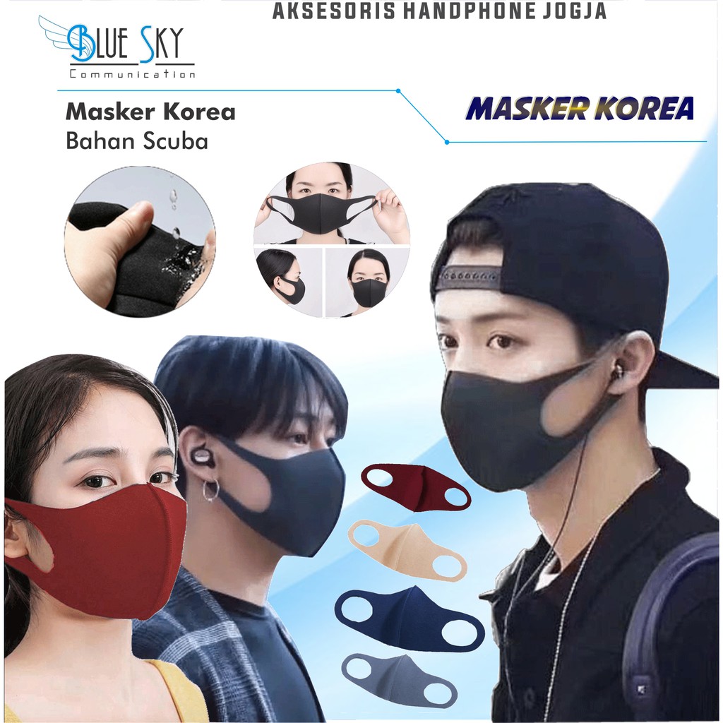 MASKER KOREA BAHAN SCUBA ELASTIS SEBAGAI FILTER BAKTERI DAN DEBU