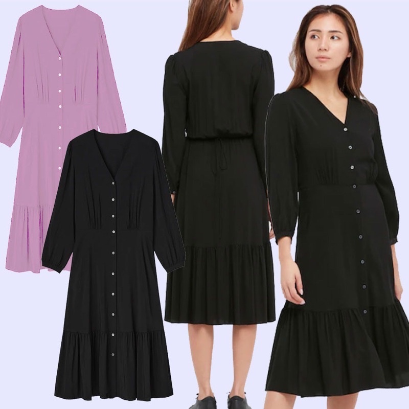 [no brand][3warna] 179 Flare Dress - Terusan Midi Dress Polos Lengan Panjang Wanita