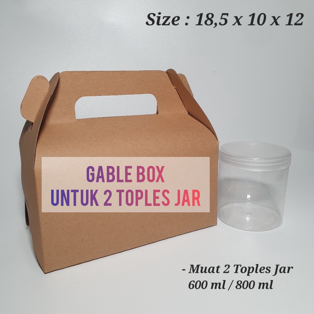 

Gable Box 18,5x10x12cm Dus Muat 2 Toples Tabung 600ml Toples Jar 800ml