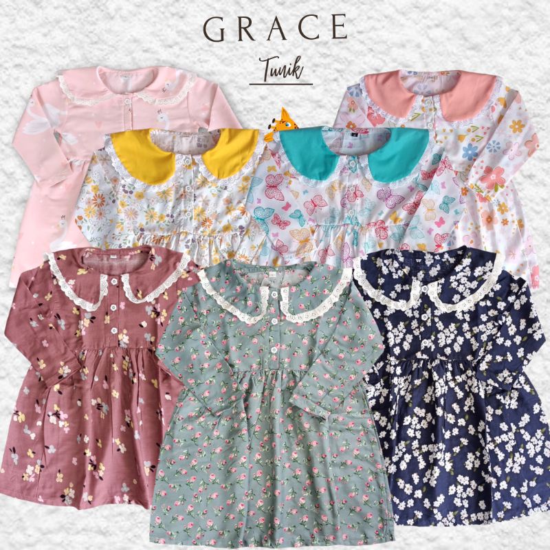 Dress anak Grace Tunik lengan panjang usia 1 sampai 3 tahun