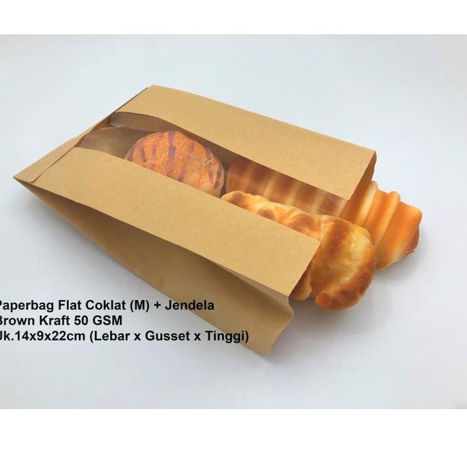 

➫ Paperbag kantong kertas coklat 14x9x22 (M)+ jendela. Bakery roti kue ☼