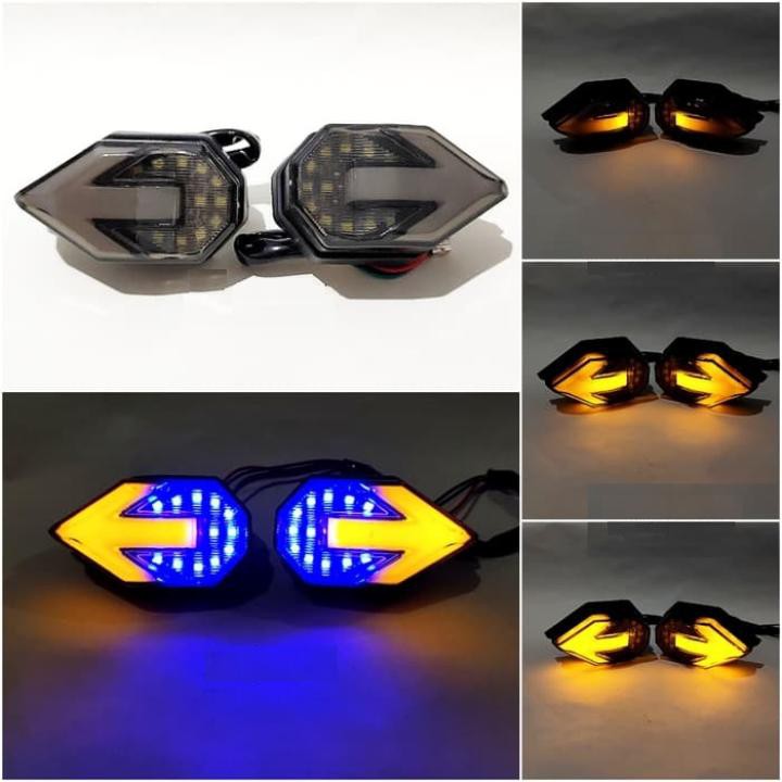 Lampu Sen Tempel Fairing Depan 2 Warna Panah Sein LED 2 in 1 Senja New CBR R25 GSX Ninja Universal