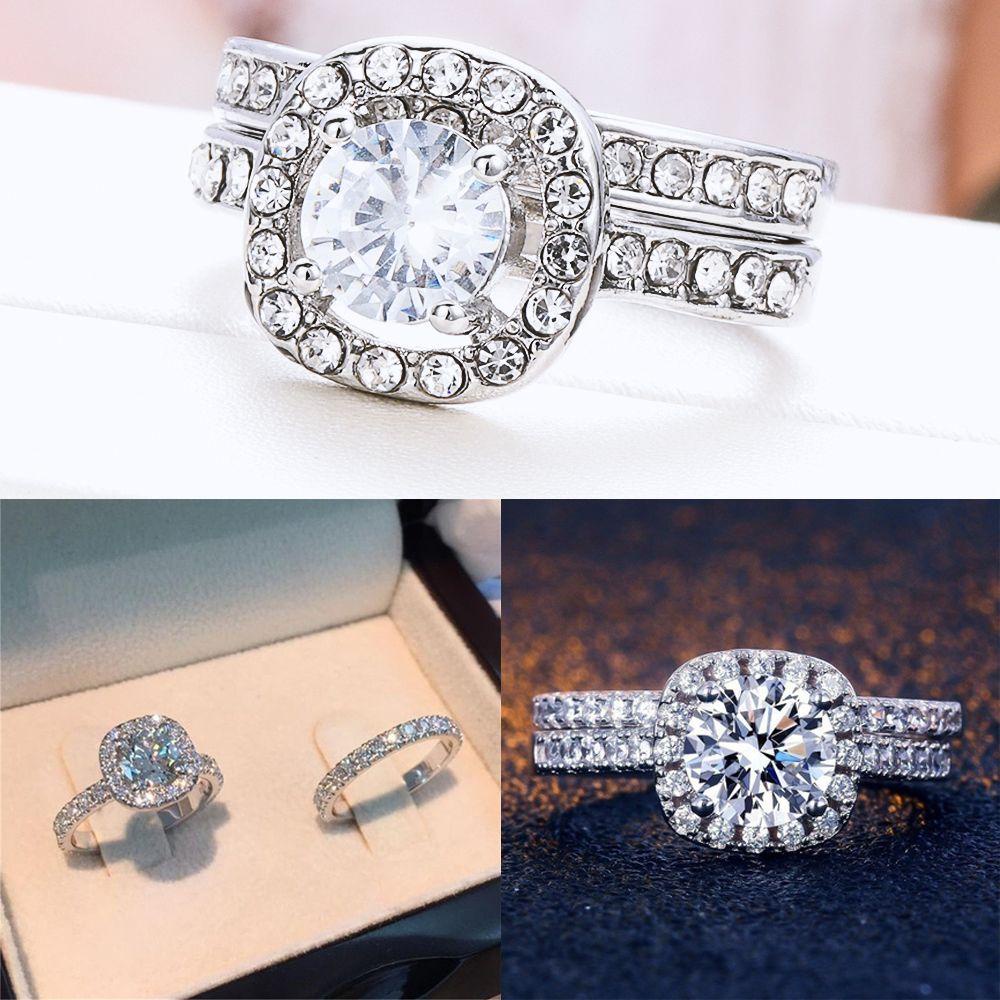 Lily White Sapphire Set Cincin Fashion Hadiah Pertunangan Pernikahan Perhiasan Mempesona