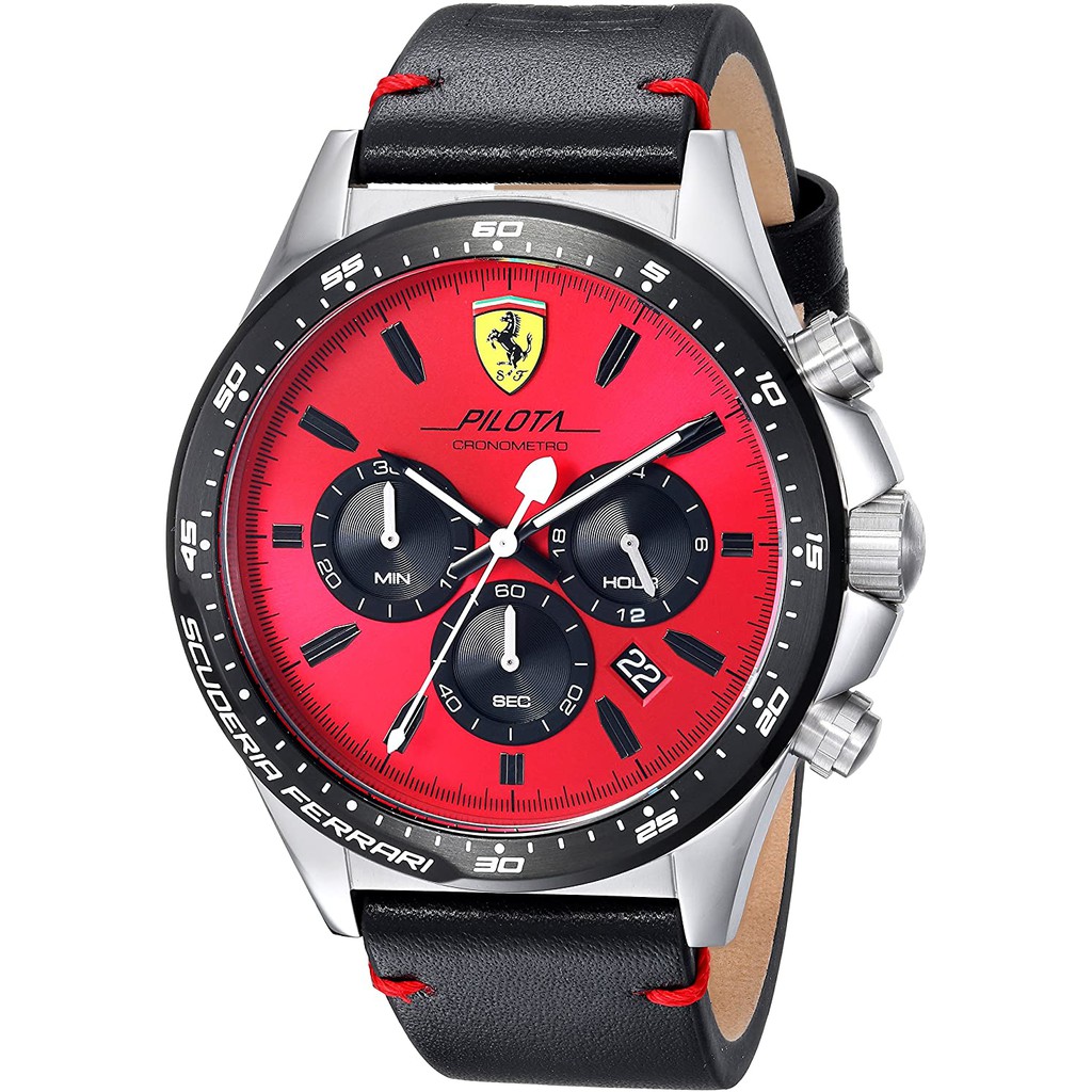 Jam Tangan Scuderia Ferrari Men's Pilota Stainless Steel Quartz Watch 0830387 ORIGINAL
