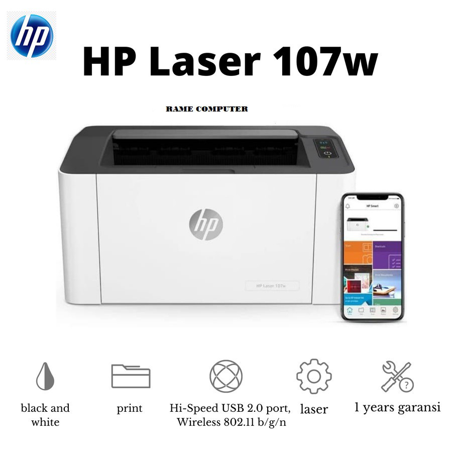 PRINTER HP LASER 107W - WIFI LASER MONO PRINTER