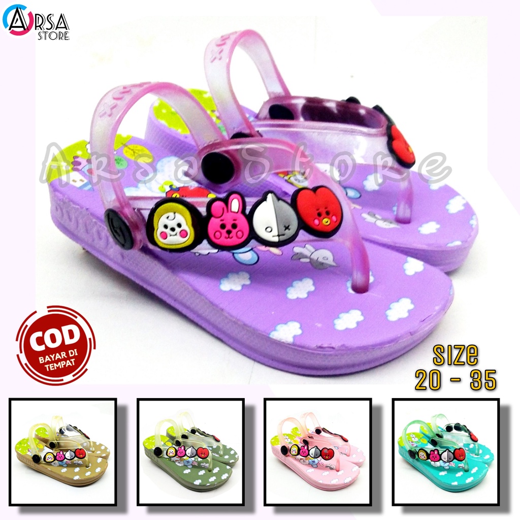 BT21 Sandal Anak Perempuan Terbaru 2022 / Sendal Jepit Anak Cewek Motif BT21 Umur 1 - 7 Tahun