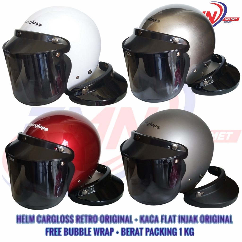 Helm Cargloss Retro Original Plus Kaca Flat Injak Original