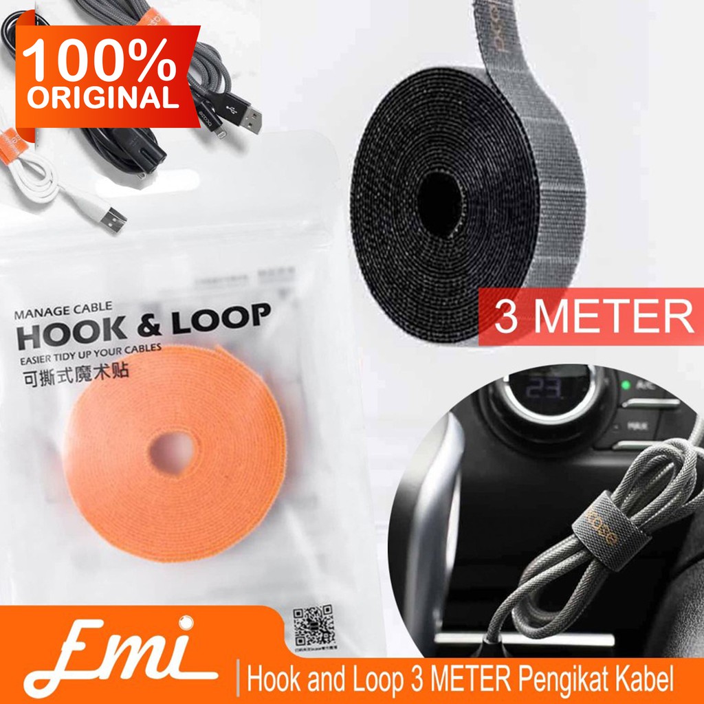 Hook and Loop 3 METER Pengikat Kabel Magic Cable Tie Perapih Kabel