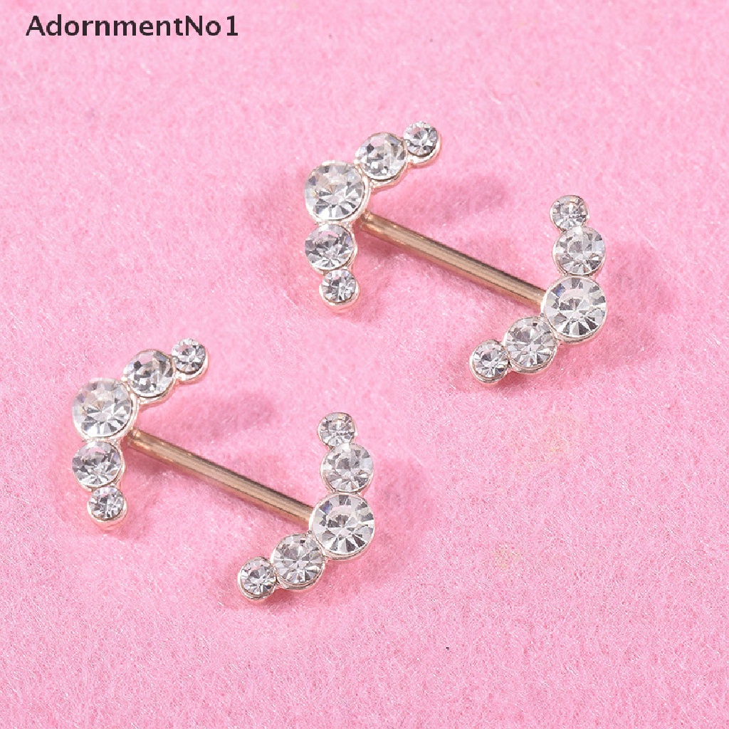 (AdornmentNo1) 2pcs / Set Anting Tindik Puting Aksen Kristal Bahan Stainless Steel Untuk Perhiasan Wanita