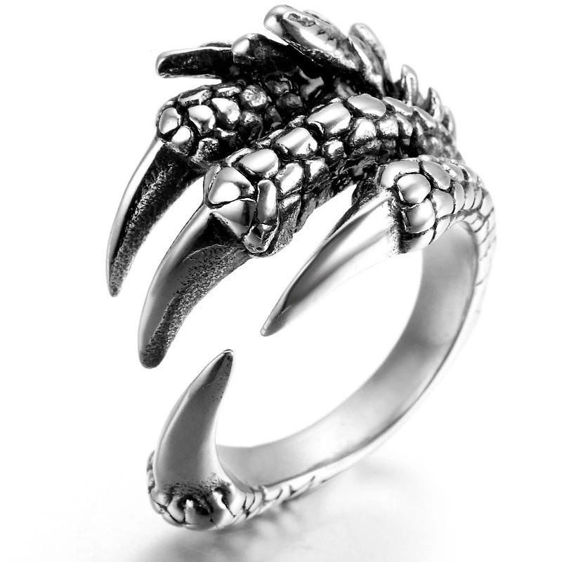 Cincin Model Terbuka Adjustable Desain Cakar Naga Gaya Hip-Hop Rock Untuk Pria Dan Wanita