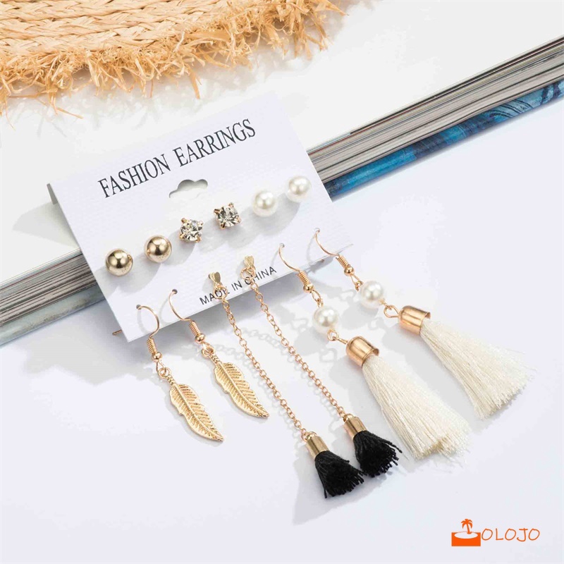 Olojo 1 Set / 6Pcs Anting Tusuk Mutiara Imitasi untuk Wanita