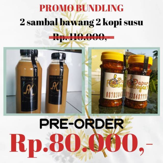 

Kopi susu 500ml ASLINAKOPI literan dan Sambal bawang 200gr dapur flamboyan sambel paket hemat