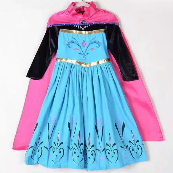 Baju Kostum Gaun Dress Anak Frozen Princess Anna Perempuan Cewek Cosplay Import Ulang Tahun