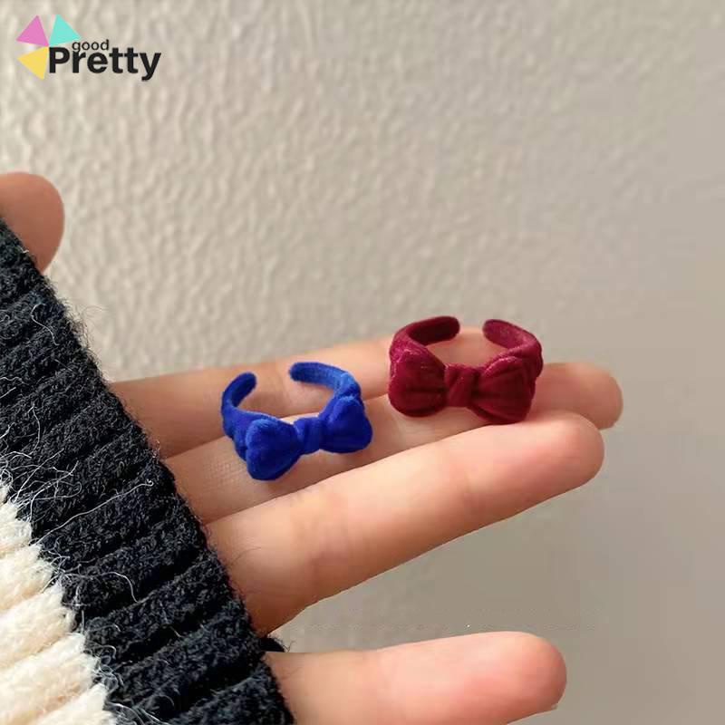 Cincin Model Terbuka Bahan Velvet Bentuk Pita Gaya Vintage Untuk Musim Dingin - PD