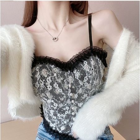 TJM BR095 Bra Bh Tanktop Crop Korean Lace Floral Vintage Wanita Motif Bunga Retro Gaya Korea