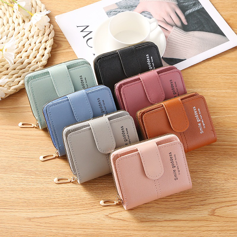 ASIN829 Dompet Mini Dompet Lipat Wanita Simple Berkualitas Dompet Style 878 Slot kartu mini impor Korea ritsleting pendek