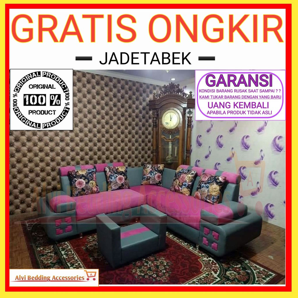 Sofa L K2m02 + Meja Minimalis Sofabed Bangku Kursi Ruang Tamu Sofa bed Sudut Ruang Tengah Termurah