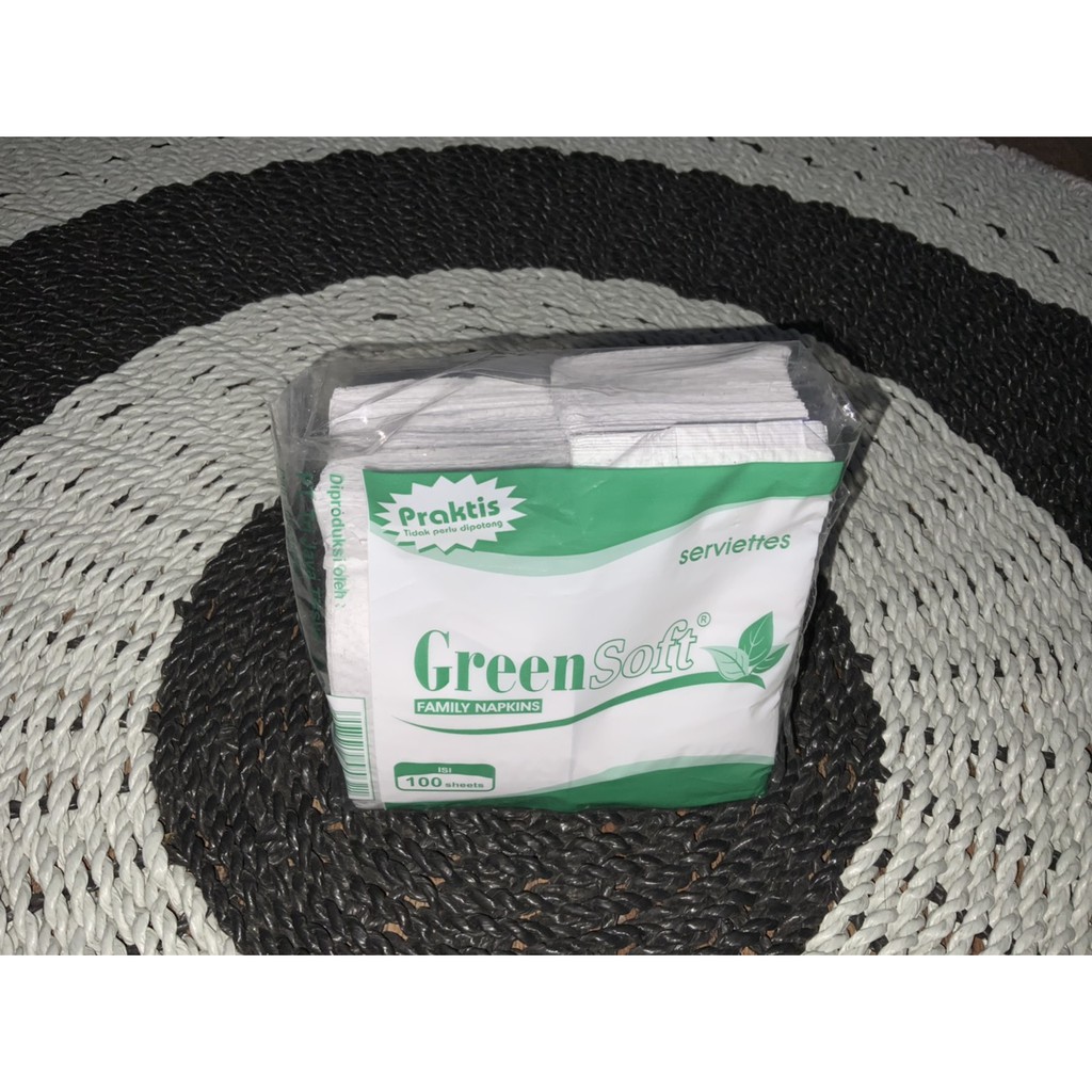 Tisu Makan Potong Lipat Tissue Green Soft Napkin Isi 100 Sheets Tisue Belah - Tissu Grosir Ecer