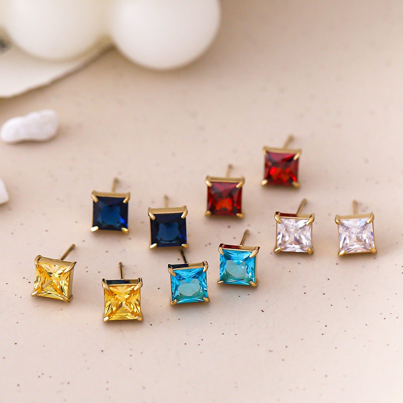 Anting stud zircon warna titanium korea anti karat