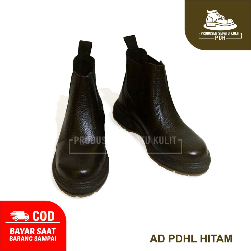 JUAL SEPATU SAFETY HITAM KULIT ASLI KARET ELASTIS DAN ADA BESINYA READY SIZE 39 - 44 | AD_PDH El