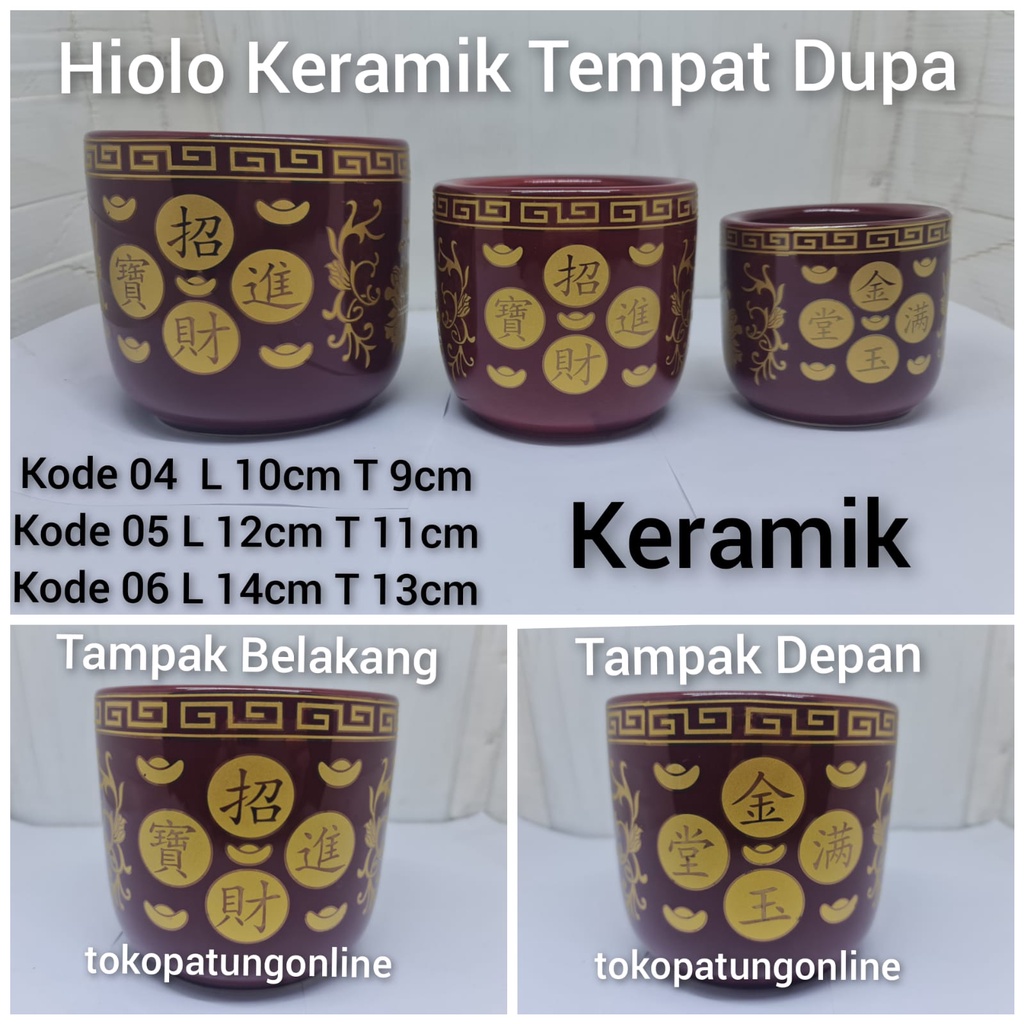 Hiolo Tempat Dupa Keramik Merah Maroon 6in