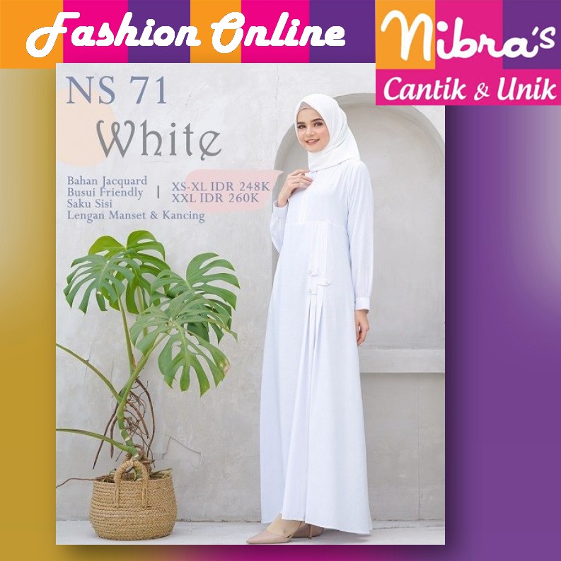 Nibras Busana Muslim Baju Gamis Wanita Dewasa Syar'i S71 Warna Putih