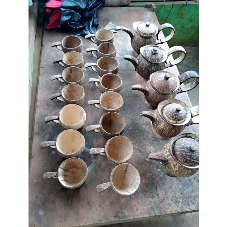 teko dan cangkir batok klapa unik dan cantik
