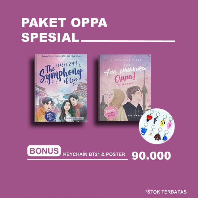 

PAKET BUKU NOVEL SPESIAL OPPA - BONUS GANTUNGAN BT21, POSTER & BOOKMARK
