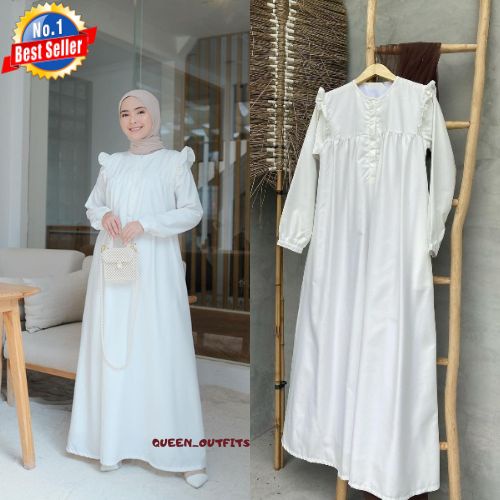 reyna dress putih muslim wanita baju gamis wanita putih terbaru 2022 polos baju muslim wanita dress 