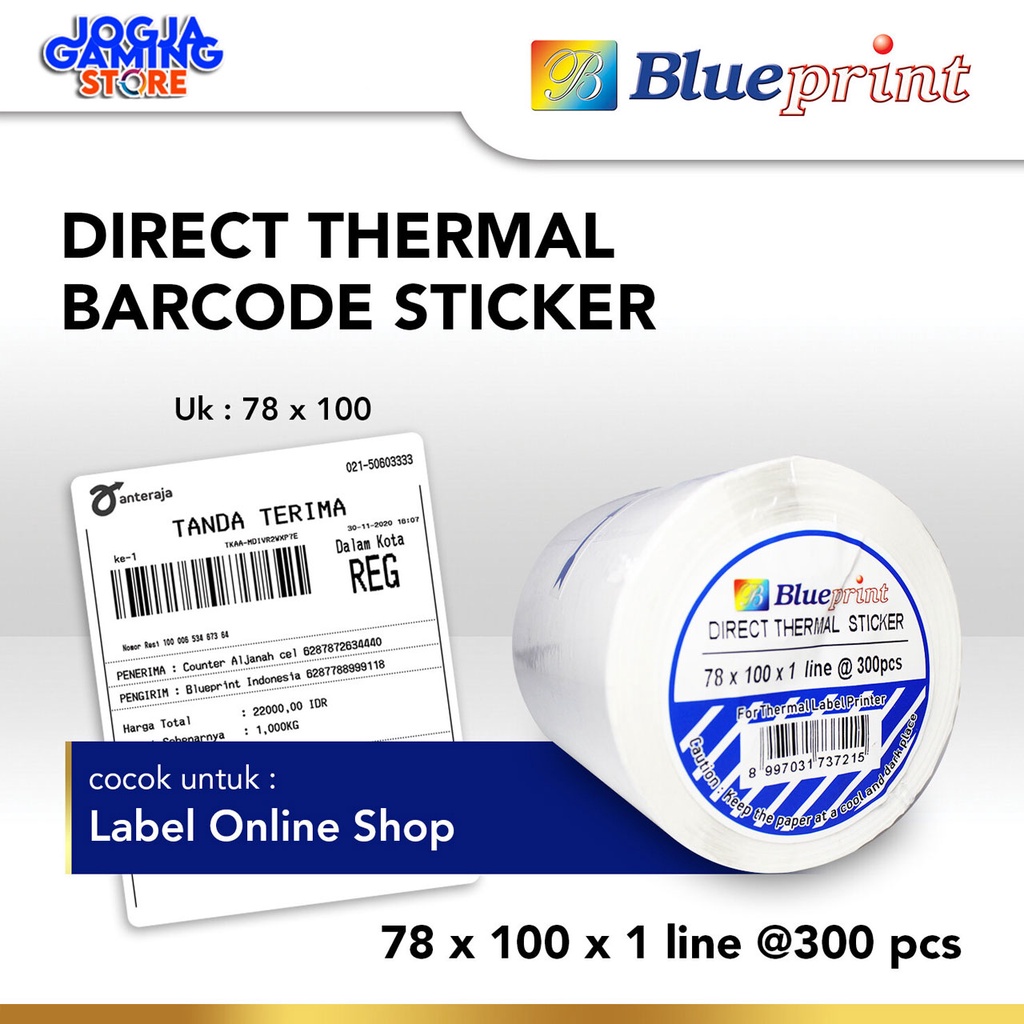 

Direct Thermal Sticker Label Online Shop BLUEPRINT 78x100 mm isi 300Pcs